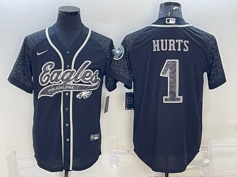 Men's Philadelphia Eagles Jalen Hurts #1 Black RFLCTV Limited Jerseys Joint Edition