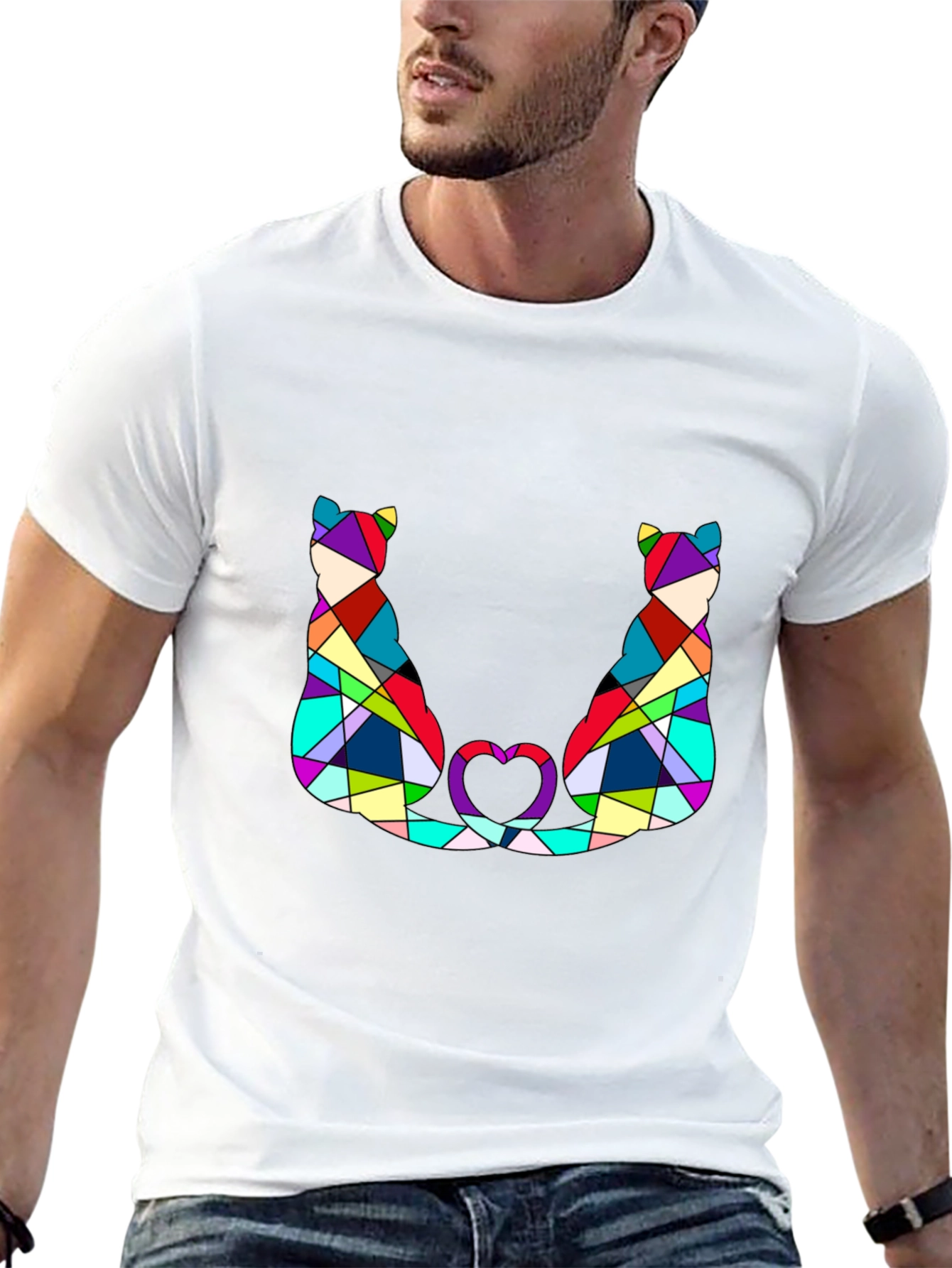 Abstract Cat Lover T-Shirt - Modern Geometric Design