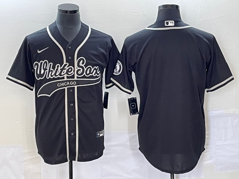 Men's Chicago White Sox Black Replica Blank Jerseys Joint Edition