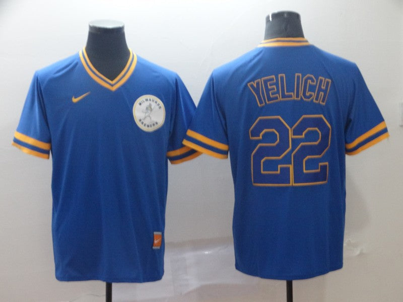 Men's Milwaukee Brewers Christian Yelich #22 MLB Blue Player Jerseys