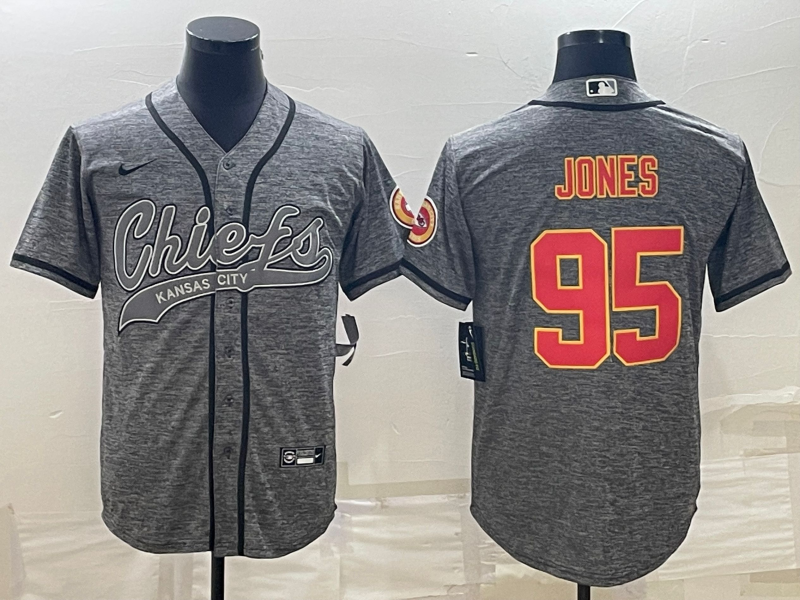 Men's Kansas City Chiefs Chris Jones #95 Grey Game Jerseys Joint Edition