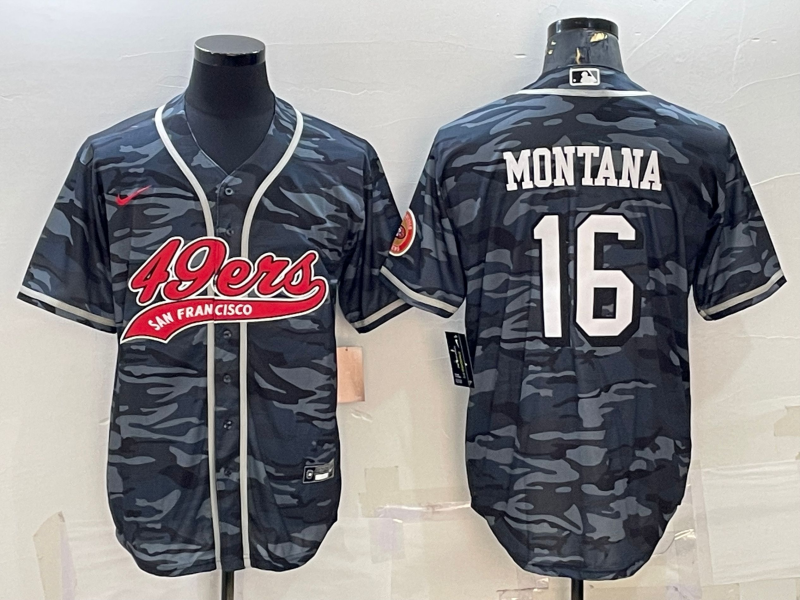 Men's San Francisco 49ers Joe Montana #16 Grey Camouflage Game Jerseys Joint Edition