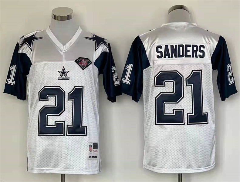 Men's Dallas Cowboys Deion Sanders Mitchell & Ness White Legacy Replica Jerseys