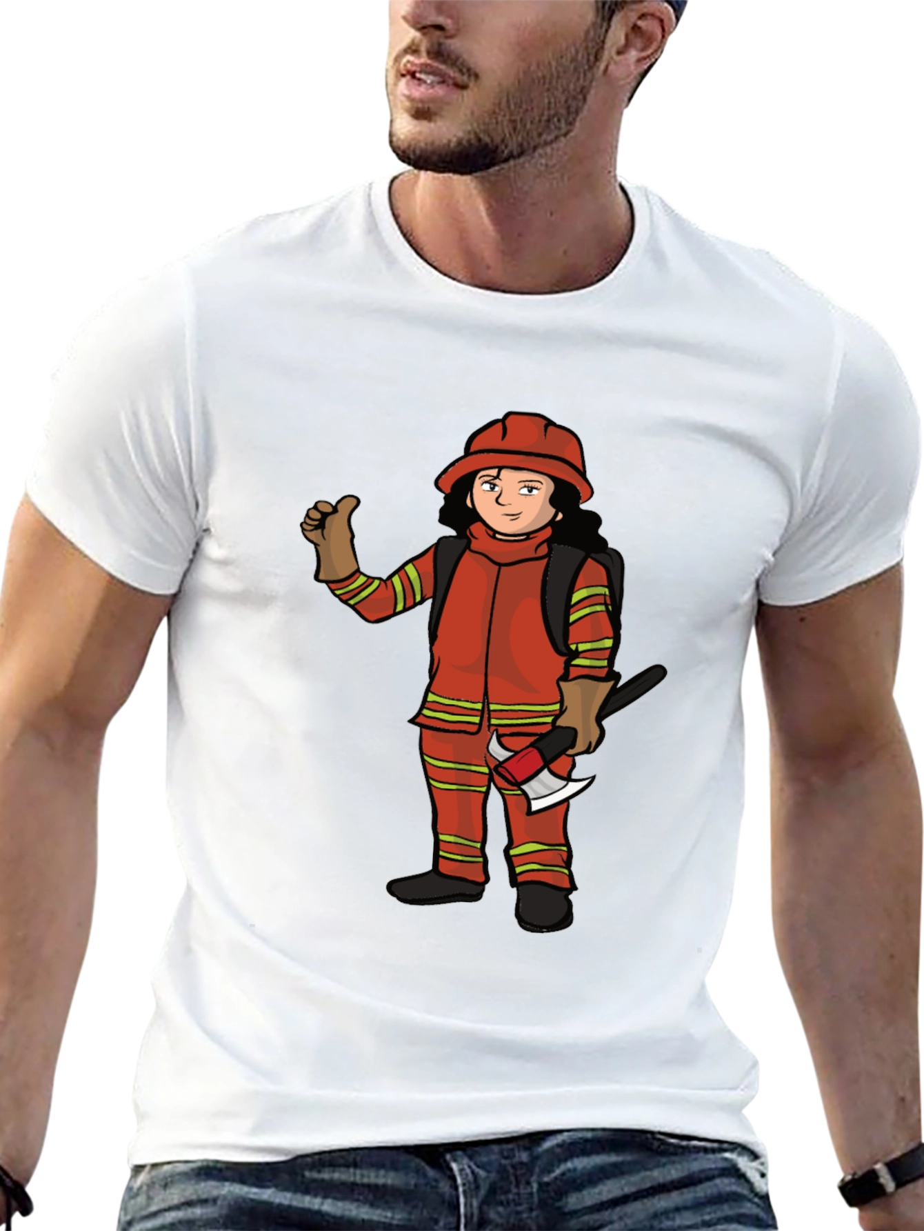Firefighter Cartoon Graphic T-Shirt