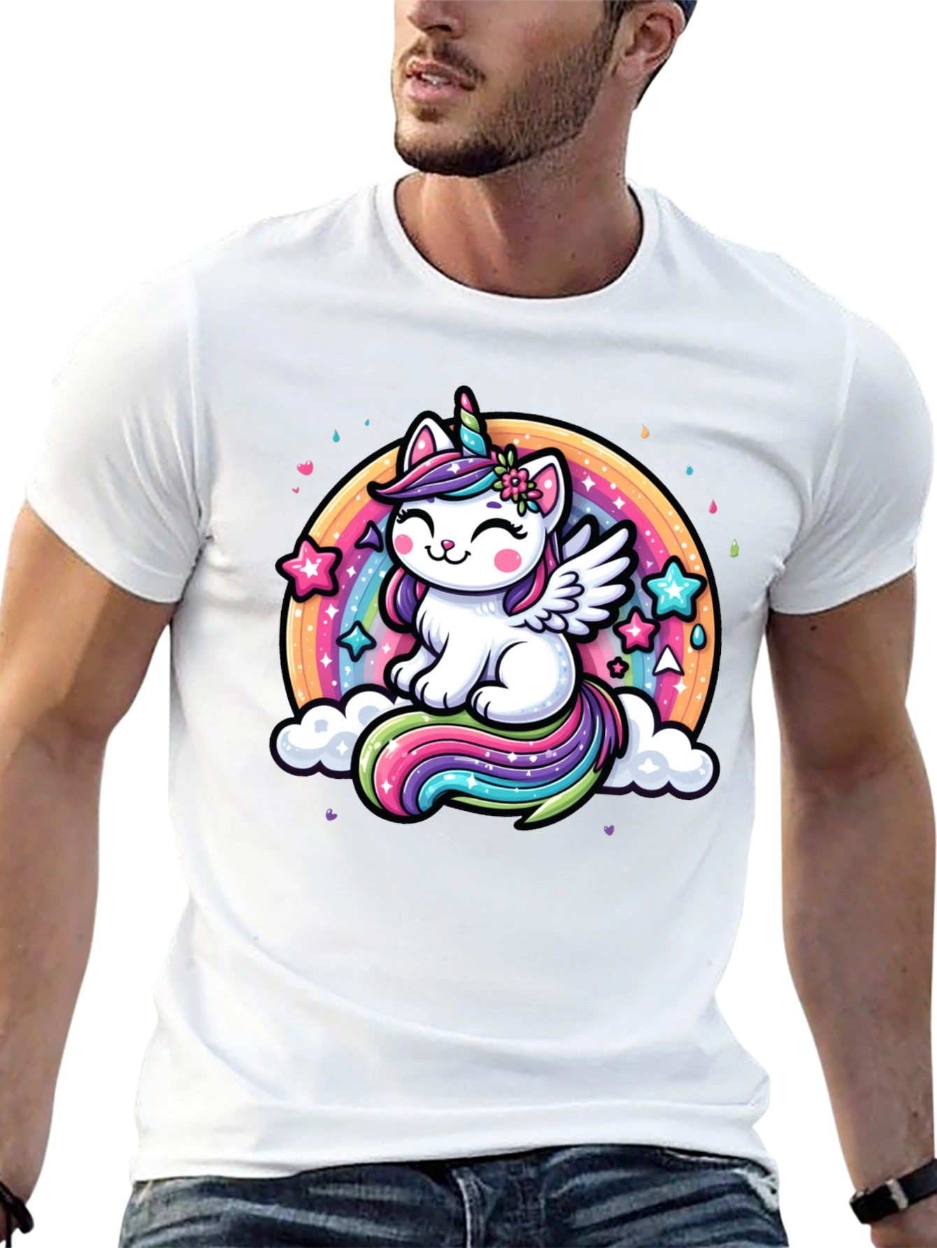 Unicorn Cat Rainbow Graphic Tee