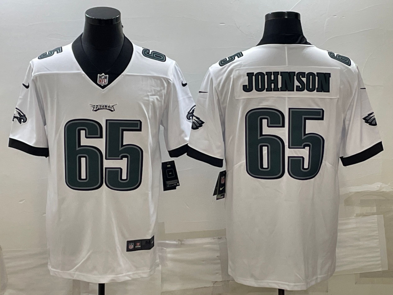 Men's Philadelphia Eagles Fred Johnson #65 White Game Jerseys