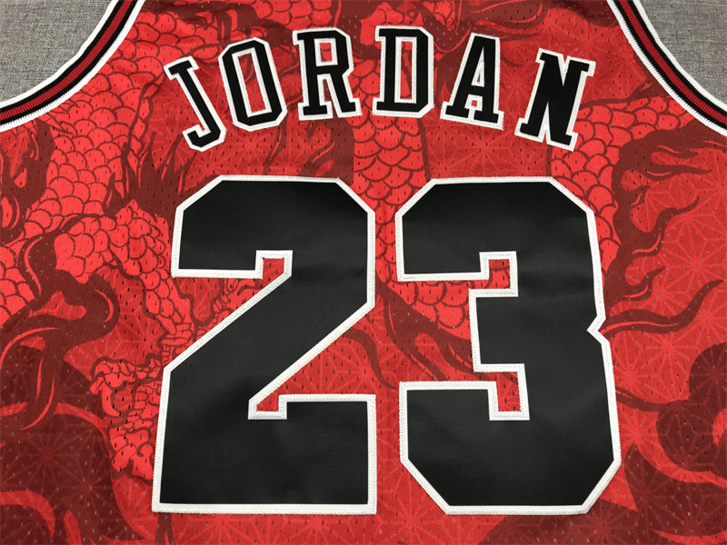 Men's Chicago Bulls Michael Jordan #23 Red Year of Dragon Edition Swingman Jerseys