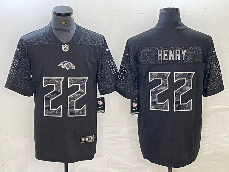 Men's Baltimore Ravens Derrick Henry #22 Black RFLCTV Limited Jerseys