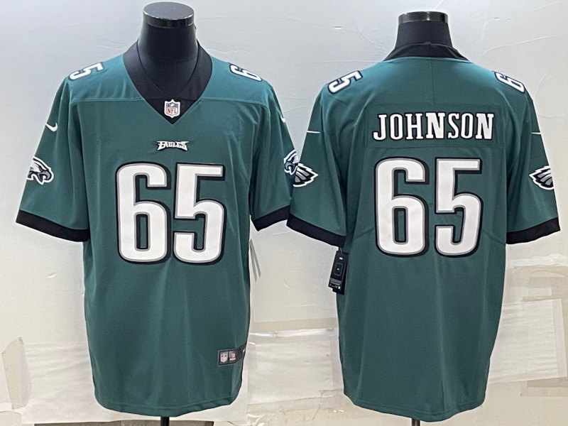 Men's Philadelphia Eagles Fred Johnson #65 Midnight Green Game Jerseys