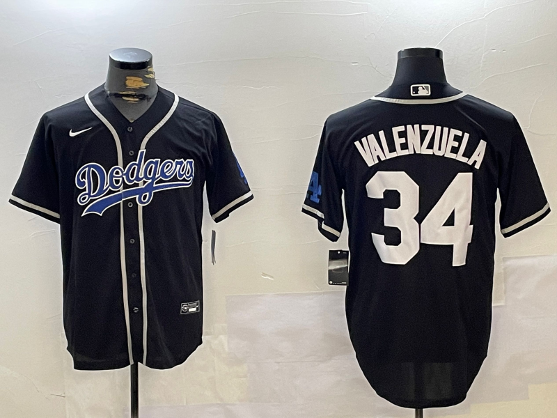 Men's Los Angeles Dodgers Fernando Valenzuela Black Replica Player Jerseys