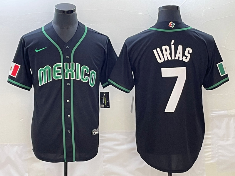 Men's 2023 World Baseball Classic #7 Julio Urias Mexico Jerseys Black