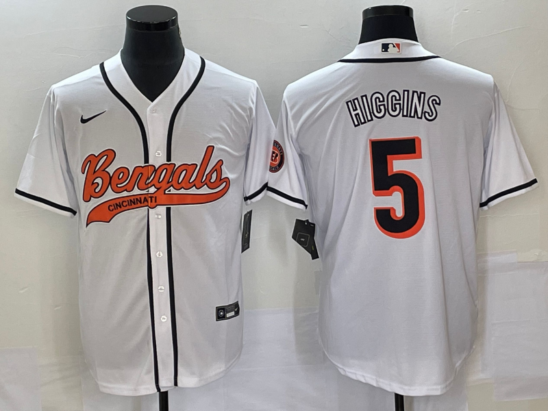 Men's Cincinnati Bengals Tee Higgins #5 White Fashion Game Jerseys