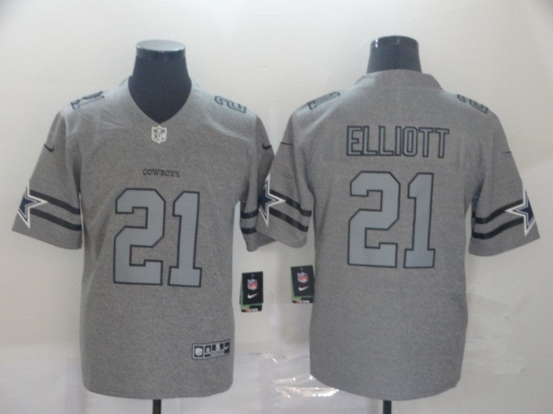 Men's Dallas Cowboys Ezekiel Elliott #21 Gray Game Jerseys