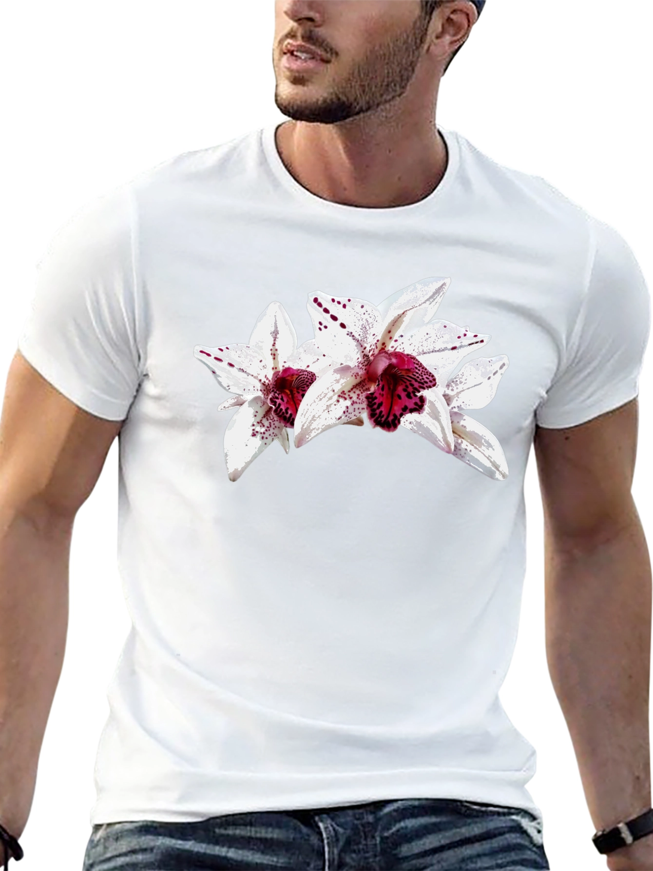 Floral Orchid Graphic Black T-Shirt