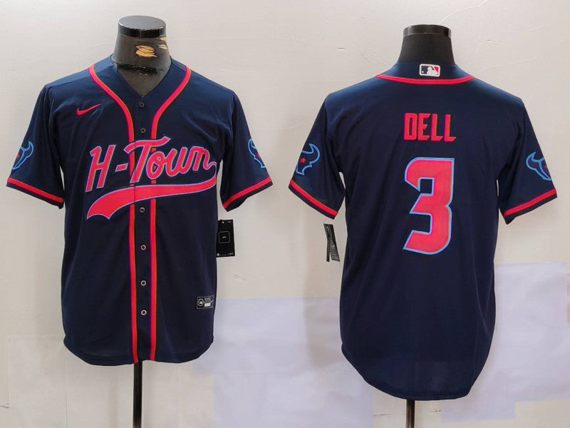 Men's Houston Texans Tank Dell #3 Navy Game Player Jerseys