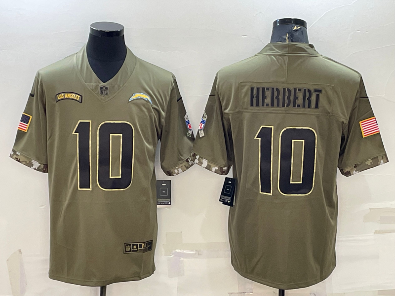 Men's Los Angeles Chargers Justin Herbert #10 Olive 2022 Salute To Service Limited Jerseys