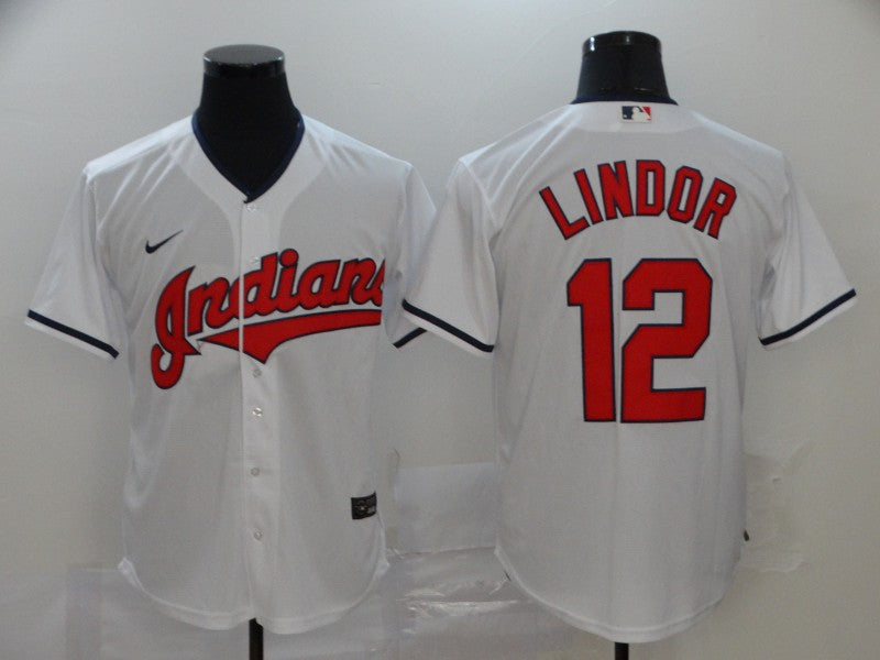 Men's Cleveland Guardians Francisco Lindor #12 White Replica Baseball Jerseys