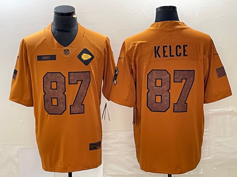 Men's Kansas City Chiefs Travis Kelce #87 Brown 2023 Salute To Service Retired Player Limited Jerseys