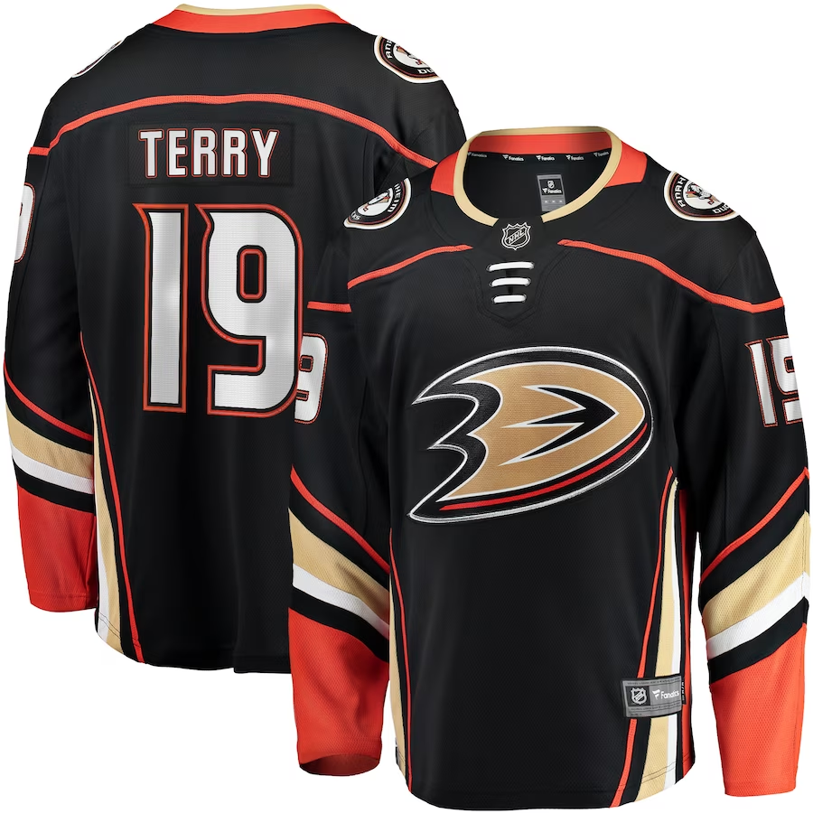 Men's Anaheim Ducks Troy Terry #19 Black Home Team Breakaway Player Jerseys
