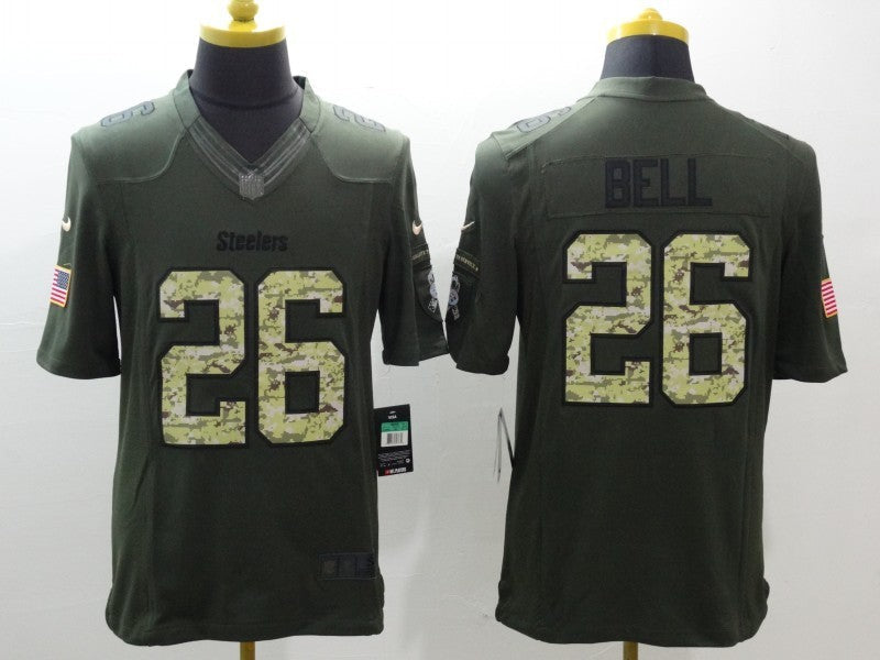 Men's Pittsburgh Steelers LeVeon Bell #26 Army Green Game Jerseys