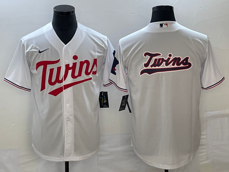 Men's Minnesota Twins White Home Replica Team Logo Jerseys