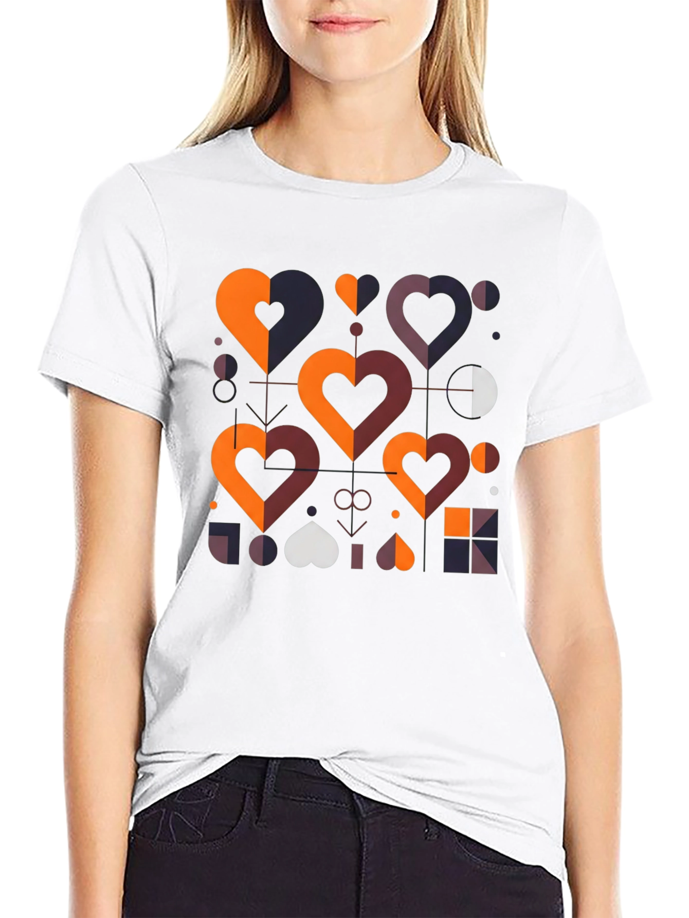 Geometric Hearts Graphic Tee - Modern Style