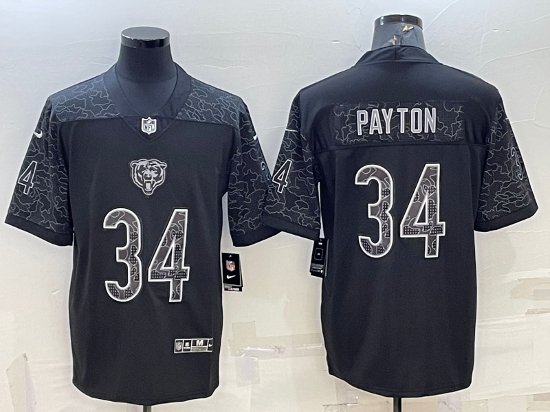 Men's Chicago Bears Walter Payton #34 Black RFLCTV Limited Jerseys