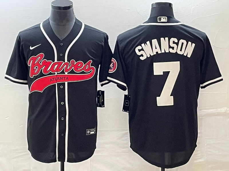 Men's Atlanta Braves Dansby Swanson #7 Black Replica Player Jerseys Joint Edition