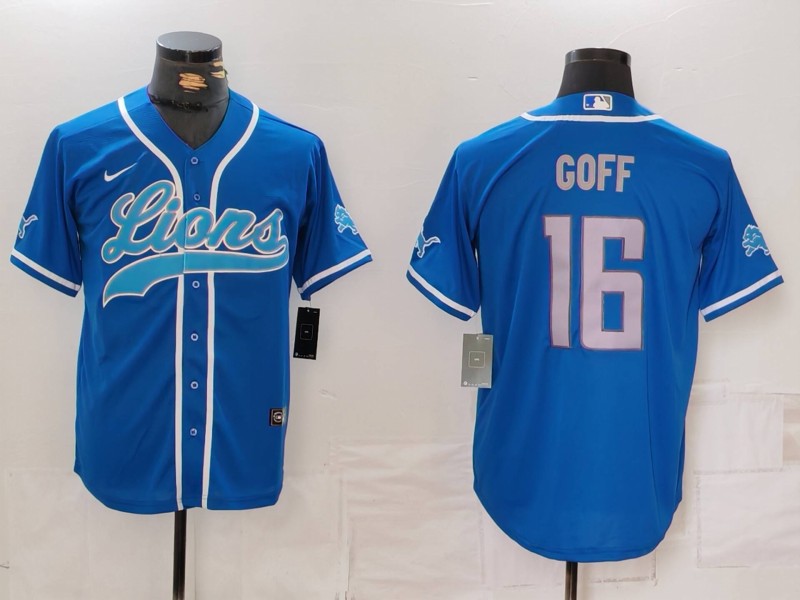 Men's Detroit Lions Jared Goff #16 Blue Player Jerseys
