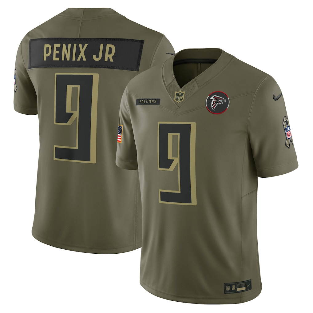 Men's Atlanta Falcons Michael Penix Jr. Nike Olive 2025 Salute to Service Limited Jersey