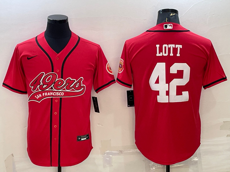Men's San Francisco 49ers Ronnie Lott #42 Red Game Jerseys Joint Edition
