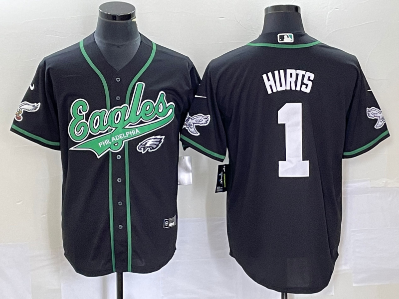 Men's Philadelphia Eagles Jalen Hurts #1 Black Game Jerseys Joint Edition