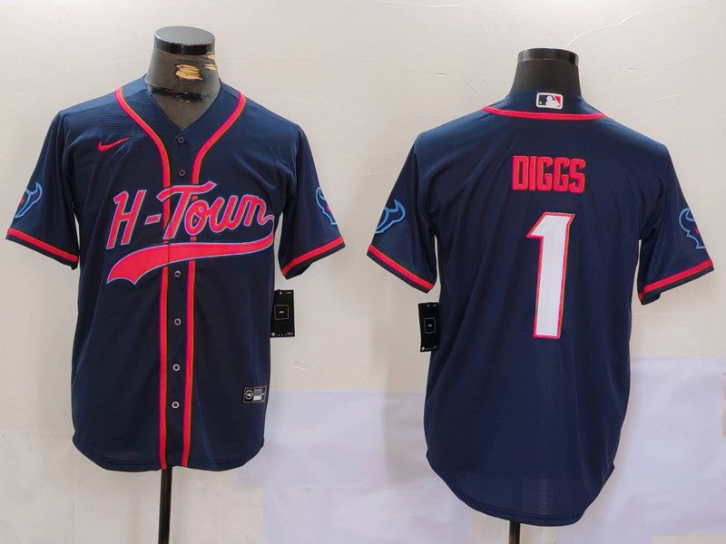 Men's Houston Texans Stefon Diggs #1 Navy Game Player Jerseys