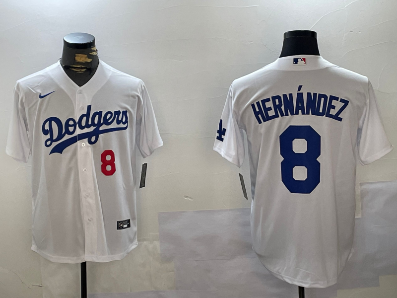 Men's Los Angeles Dodgers Enrique Hernandez #8 White Replica Player Jerseys