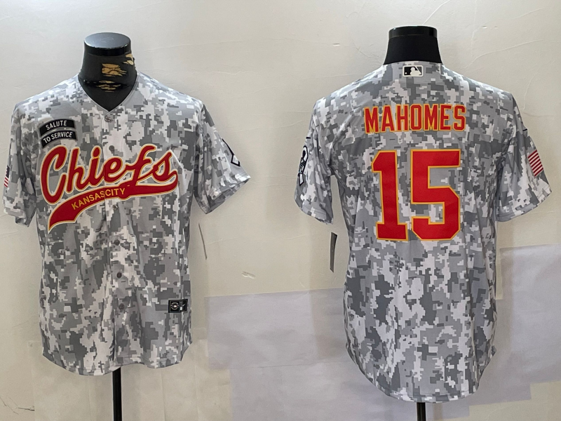 Men's Kansas City Chiefs Patrick Mahomes #15 Arctic Camo Salute to Service Limited Jerseys