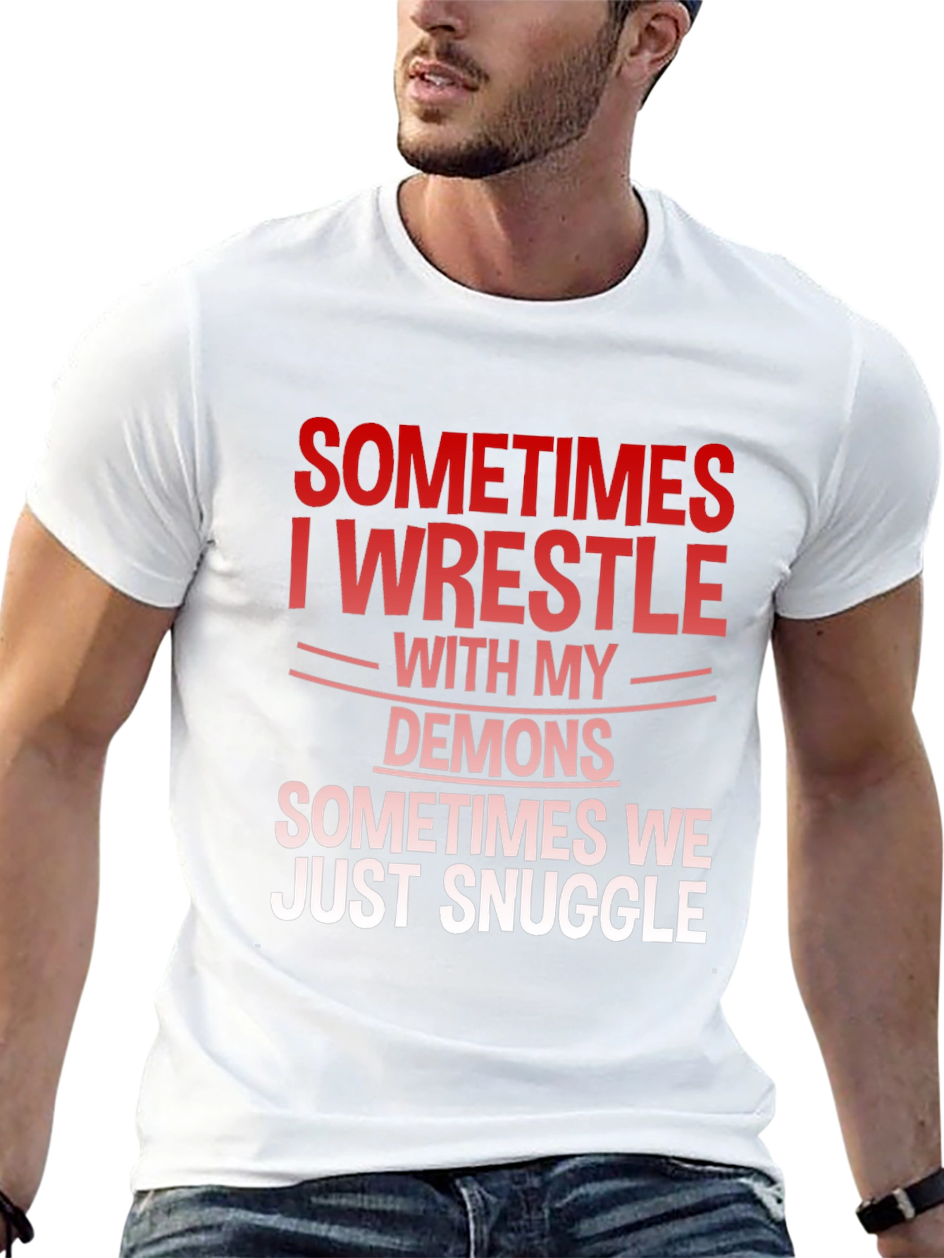 Wrestle Demons Graphic Tee - Snuggle Humor T-Shirt