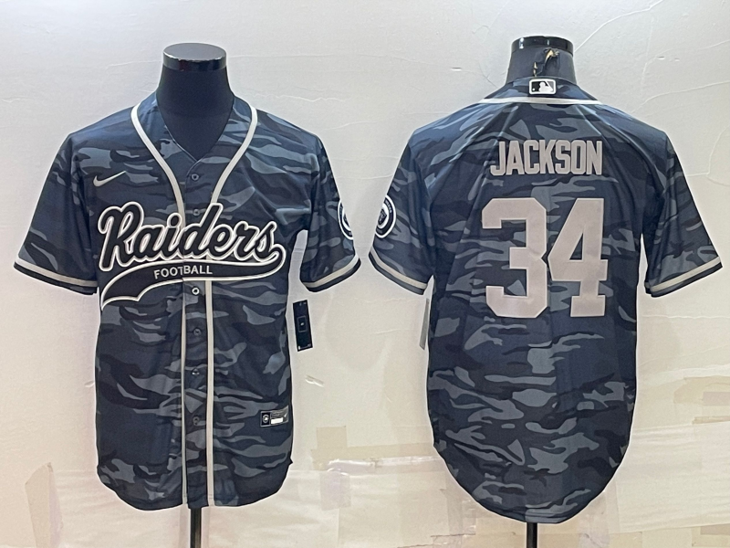 Men's Las Vegas Raiders Bo Jackson #34 Grey Camouflage Game Jerseys Joint Edition