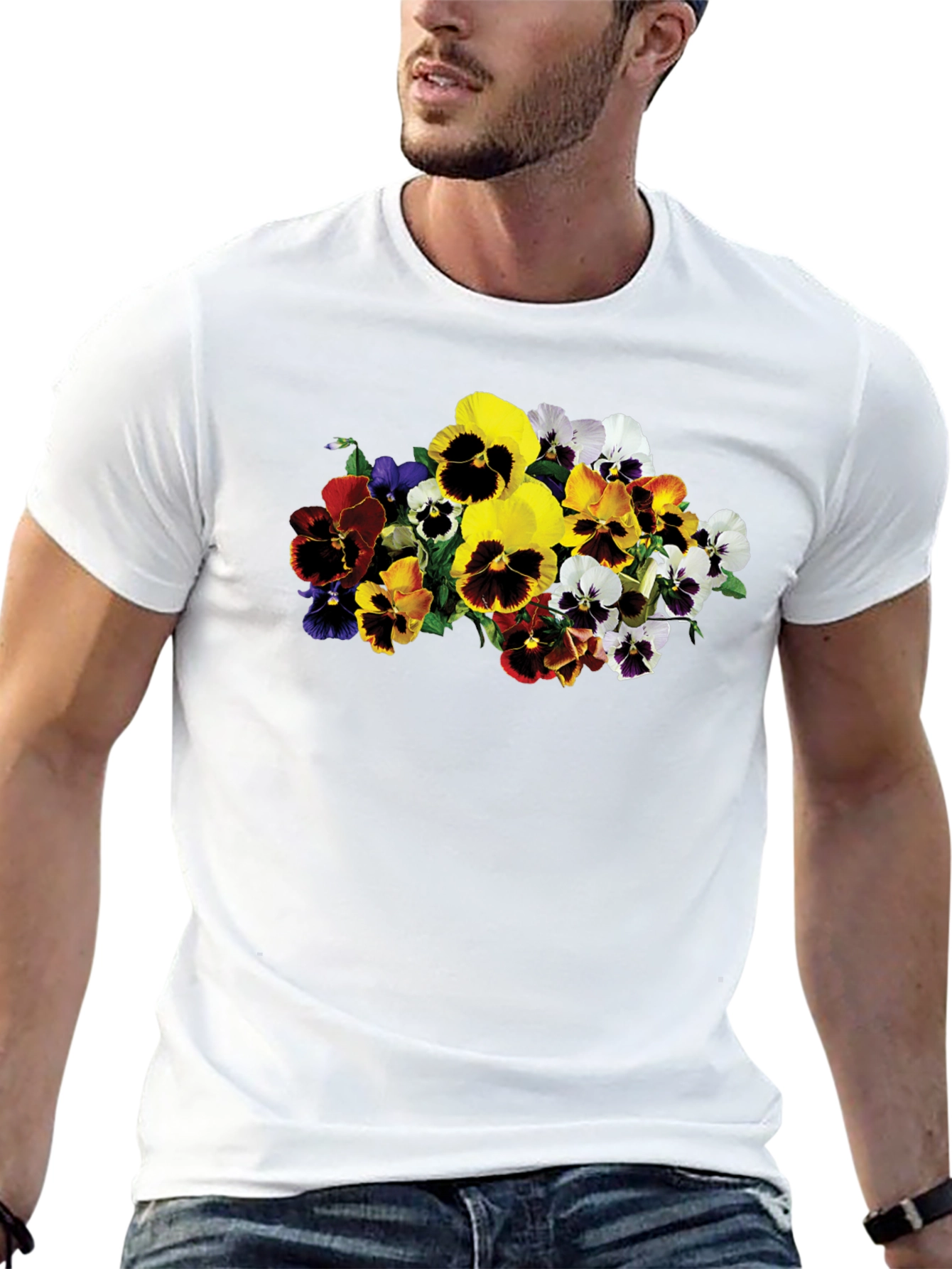 Floral Pansies Graphic Tee - Stylish Unisex T-Shirt