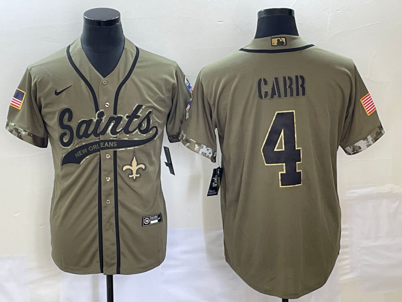 Men's New Orleans Saints Derek Carr #4 Olive 2022 Salute To Service Retired Player Limited Jerseys Joint Edition