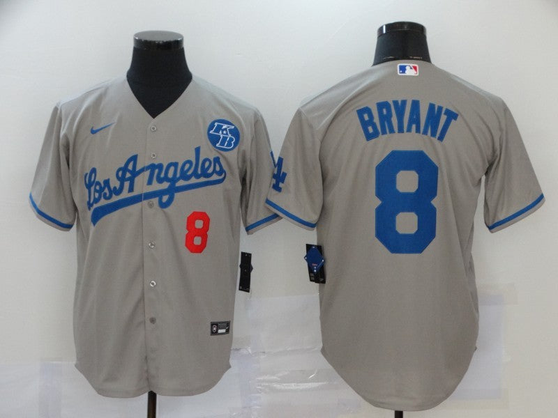 Men's Los Angeles Dodgers Kobe Bryant #8 Gray Replica Baseball Jerseys