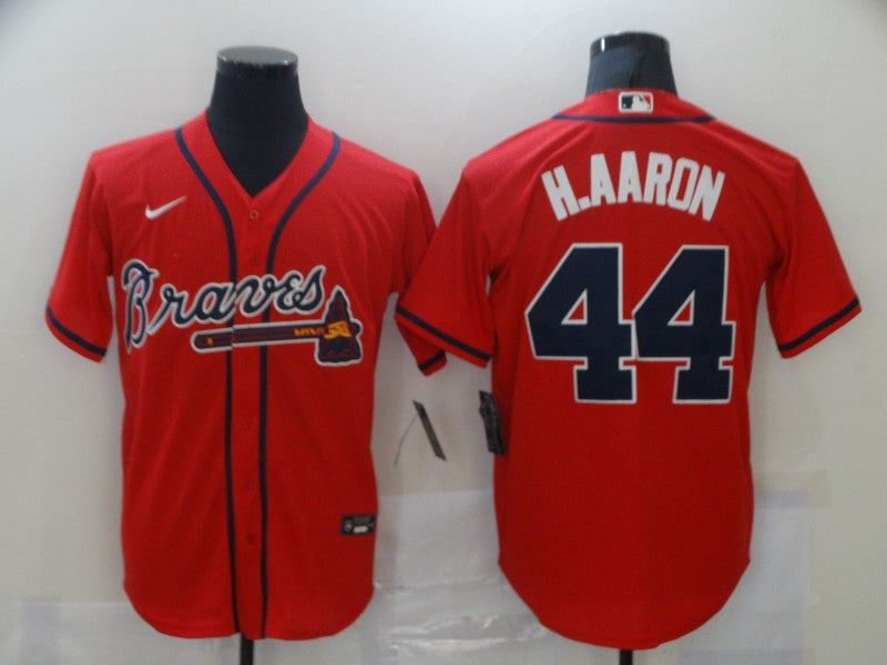 Men's Atlanta Braves Hank Aaron #44 Red Replica Jerseys