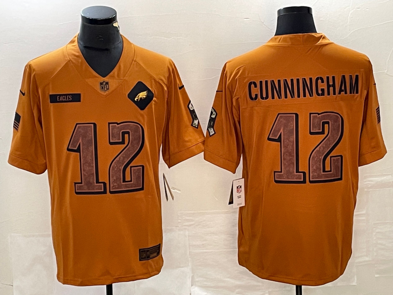 Men's Philadelphia Eagles Randall Cunningham #12 Brown 2023 Salute To Service Retired Player Limited Jerseys