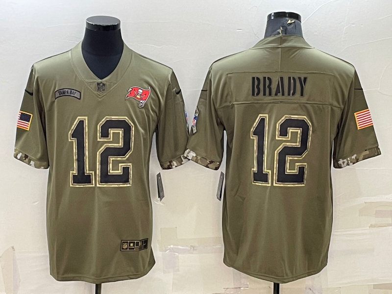 Men's Tampa Bay Buccaneers Tom Brady #12 Olive 2022 Salute To Service Retired Player Limited Jerseys