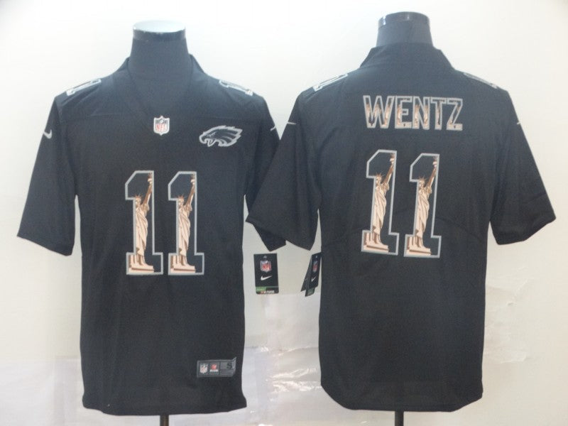 Men's Philadelphia Eagles #11 Carson Wentz Black Replica Jerseys