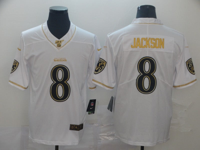 Men's Baltimore Ravens #8 Lamar Jackson White Game Jerseys