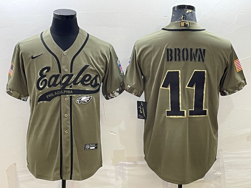 Men's Philadelphia Eagles A.J. Brown #11 Olive 2022 Salute To Service Limited Jerseys Joint Edition
