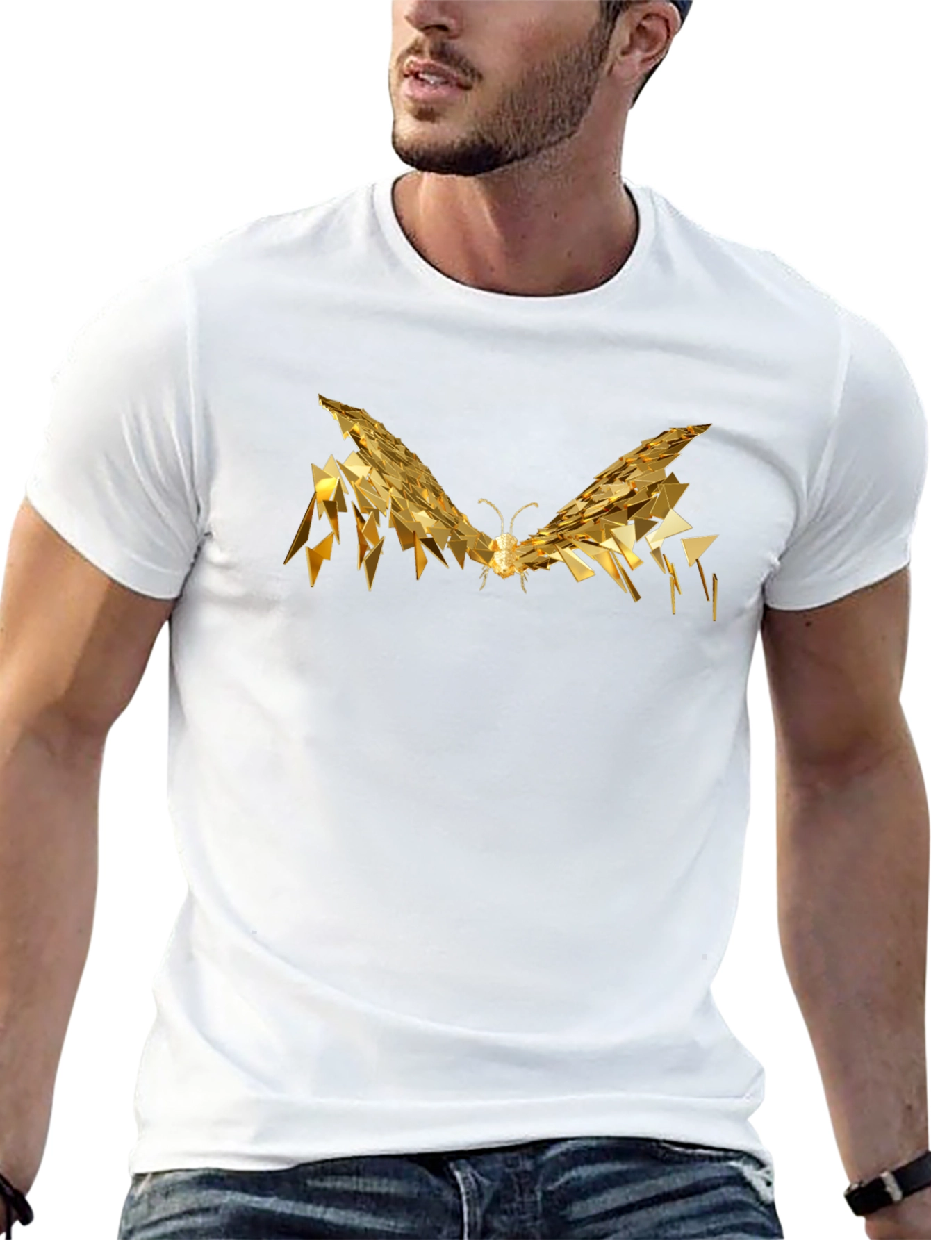 Golden Butterfly Graphic Tee - Modern Abstract Design