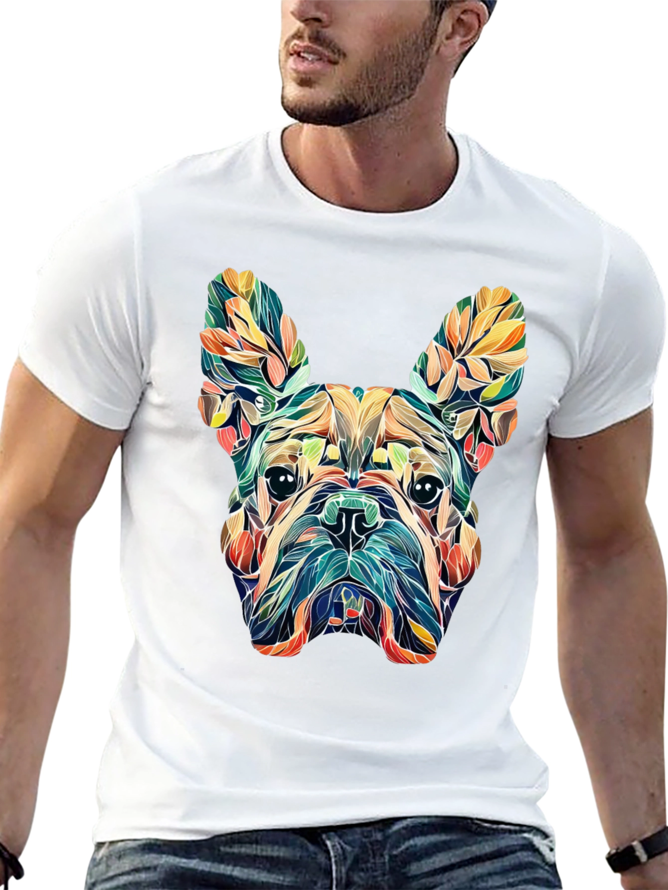 Floral French Bulldog Graphic Tee - Black