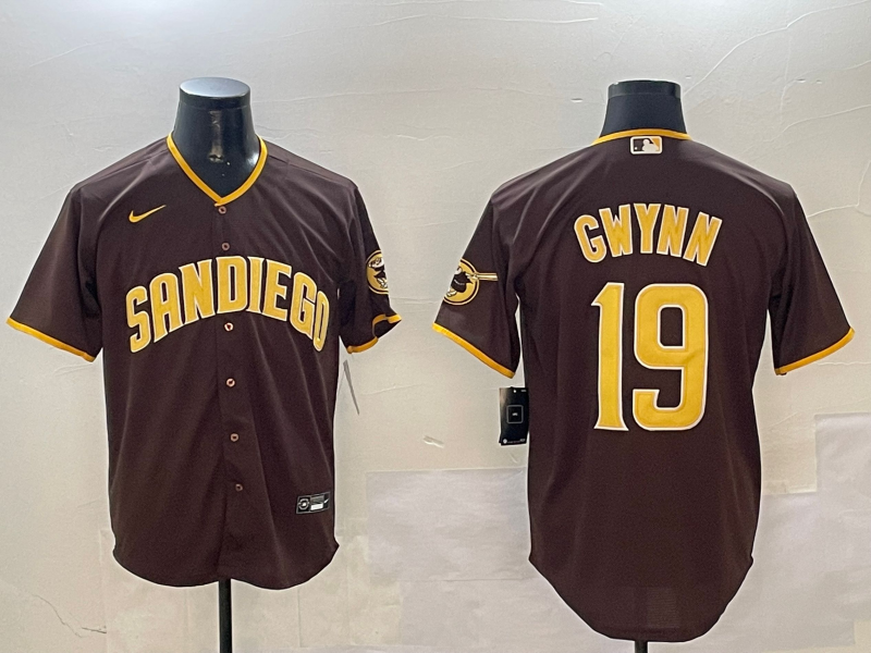 Men's San Diego Padres Tony Gwynn #19 Brown Stitched Jerseys