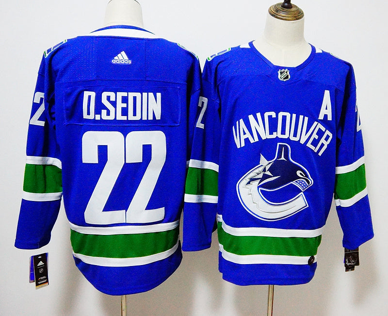 Men's Vancouver Canucks Brock Boeser Daniel Sedin #22 Blue Home Breakaway Jerseys